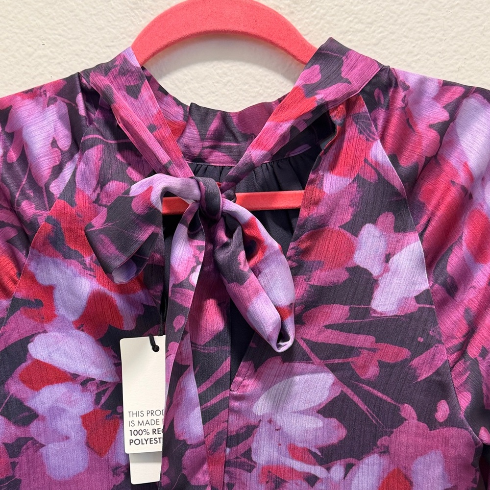 NWT Ted Baker Sammieh Purple Floral Long Sleeve High Neck Flare Mini Dress Sz: 0 - Picture 8 of 14